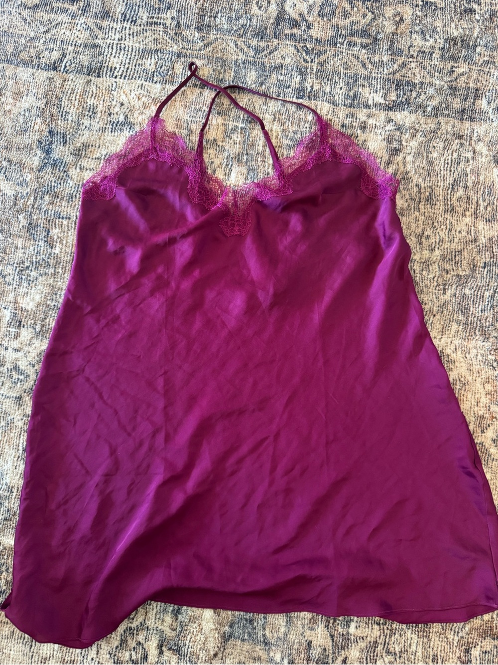 Victoria's Secret Magenta Lace-Trim Slip Chemise